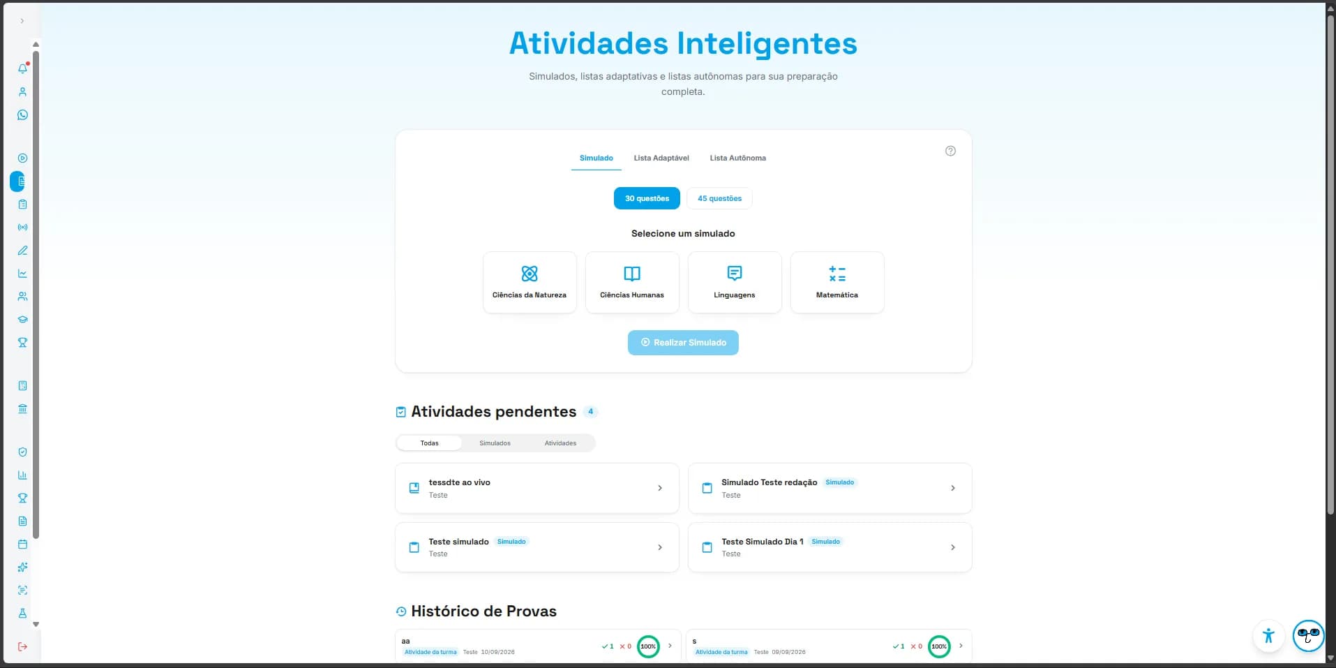Tela web do Intelecttus School com atividade educacional