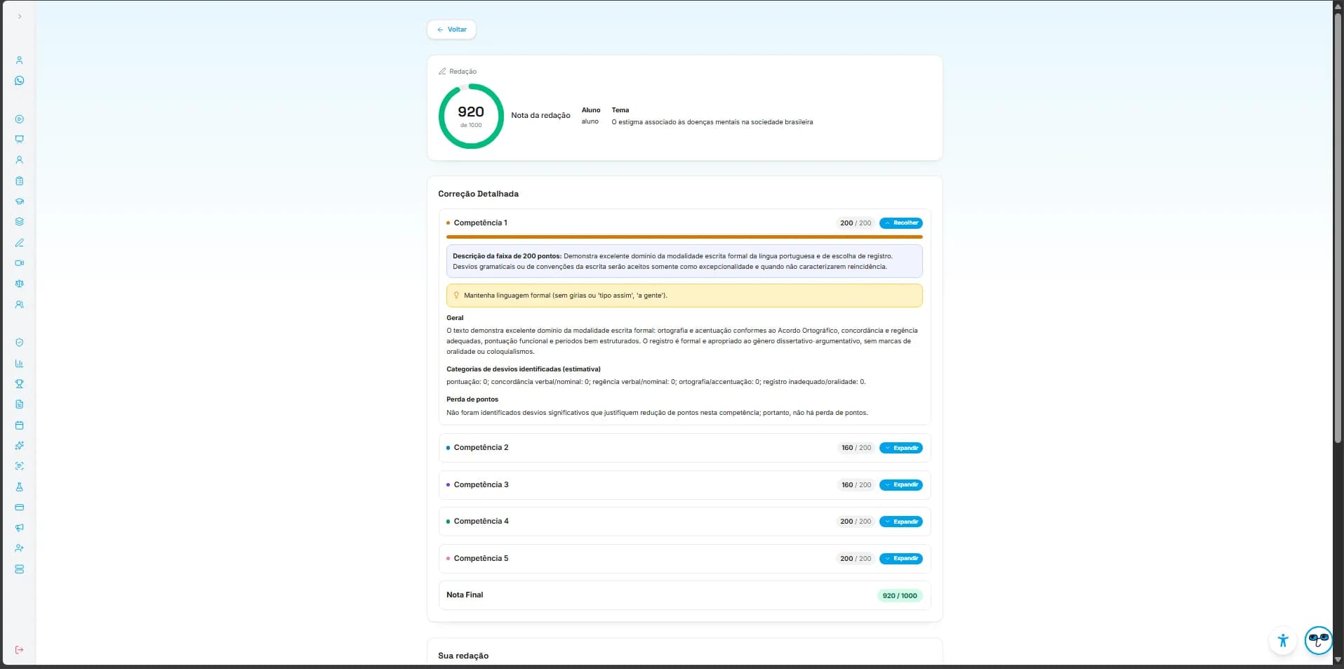 Tela web do Intelecttus School com acompanhamento de estudo