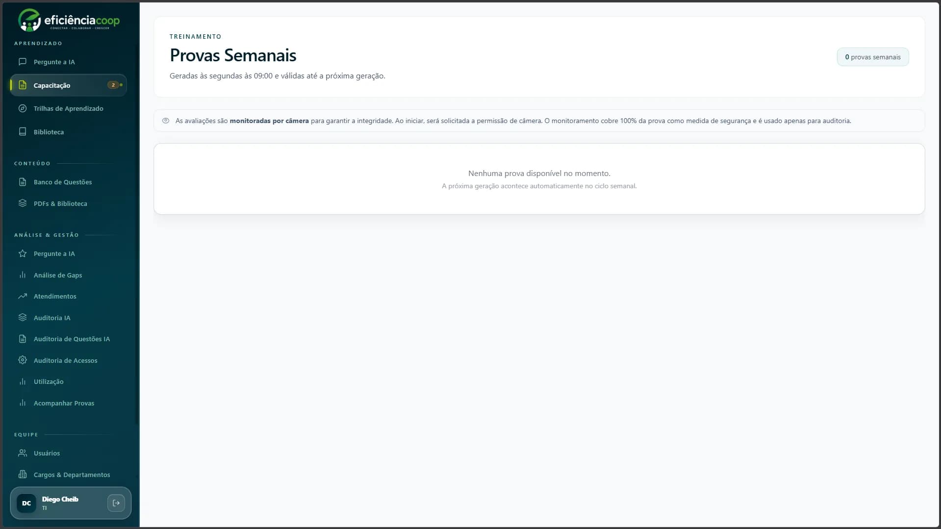 Tela do EficiênciaCoop com recursos de capacitação