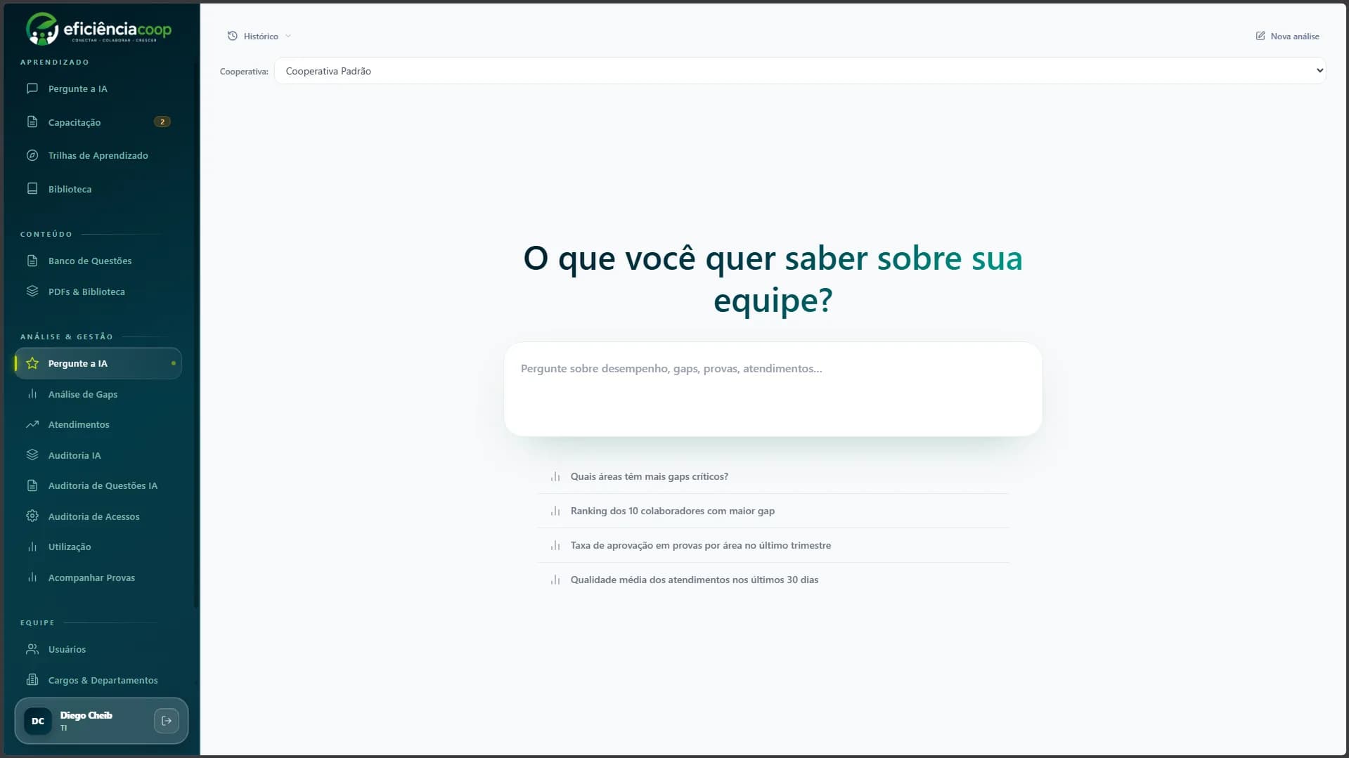Tela do EficiênciaCoop com painel operacional